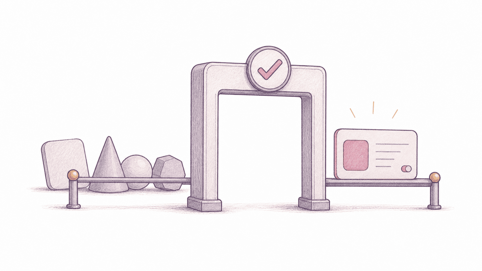 Editorial illustration of a selective quality gate letting one approved tool through.